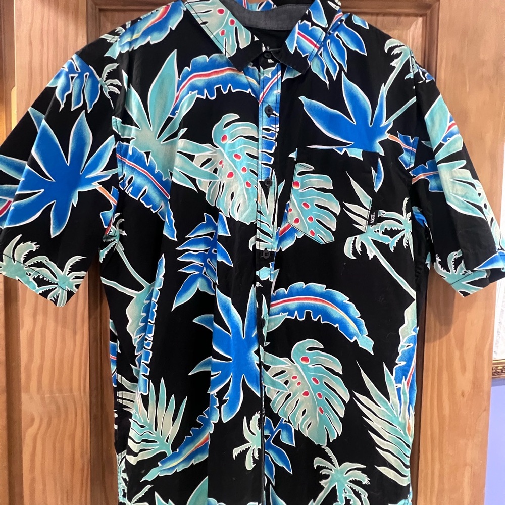 Vans Black and Blue Tropical Men's Shirt - RARE